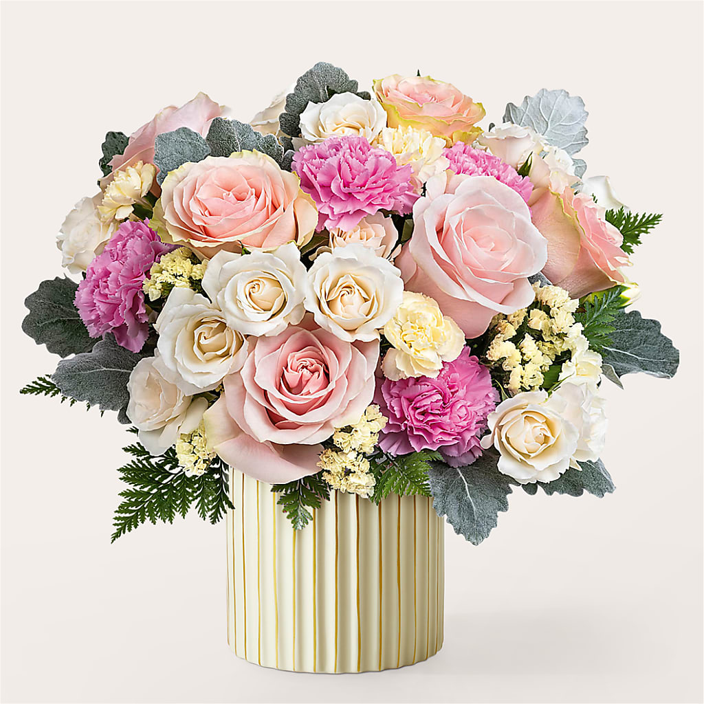 Blissful Moments Bouquet with Ivory Vase – MEME'S FRANKLIN FLOWER SHOP, Franklin LA