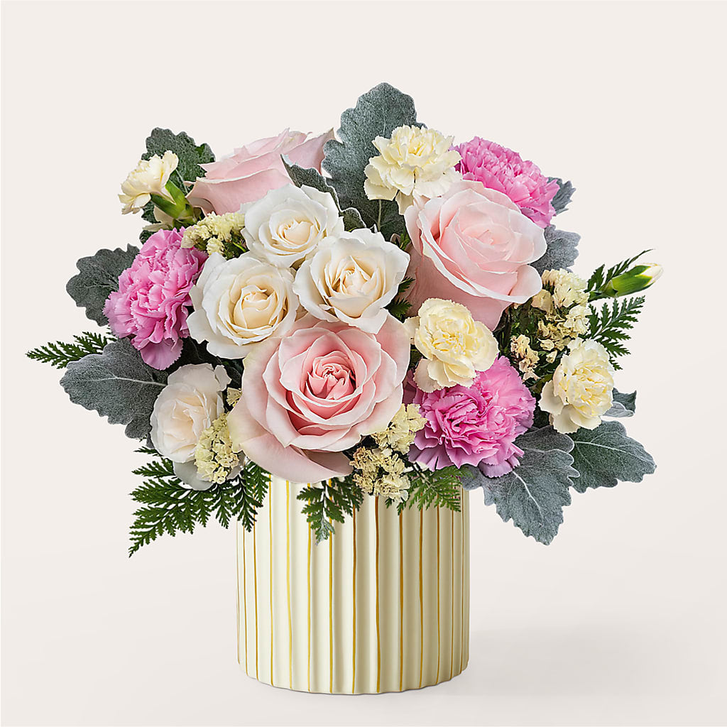 Blissful Moments Bouquet with Ivory Vase – MEME'S FRANKLIN FLOWER SHOP, Franklin LA