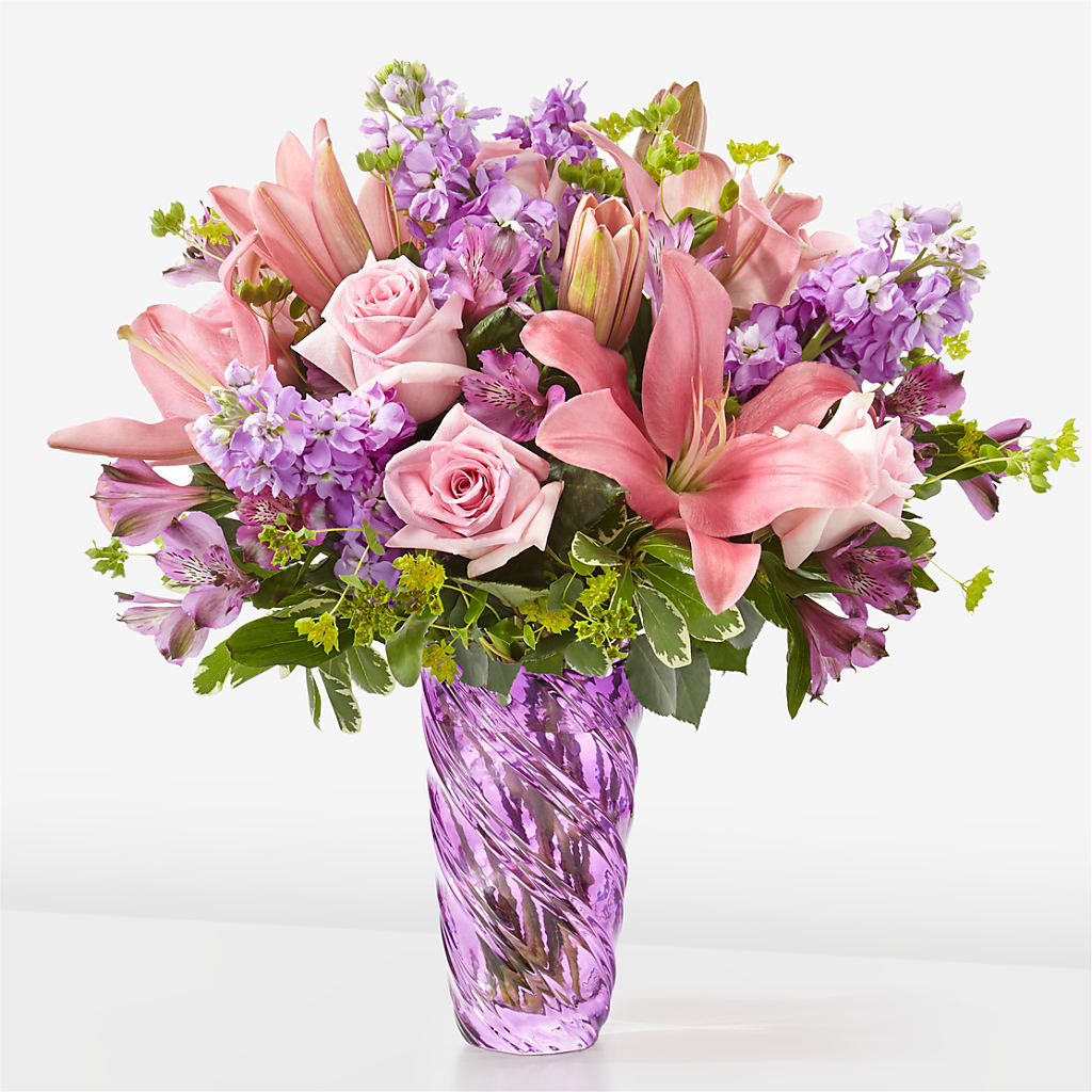 Precious Petals Bouquet with Luxe Swirl Vase – MEME'S FRANKLIN FLOWER SHOP, Franklin LA