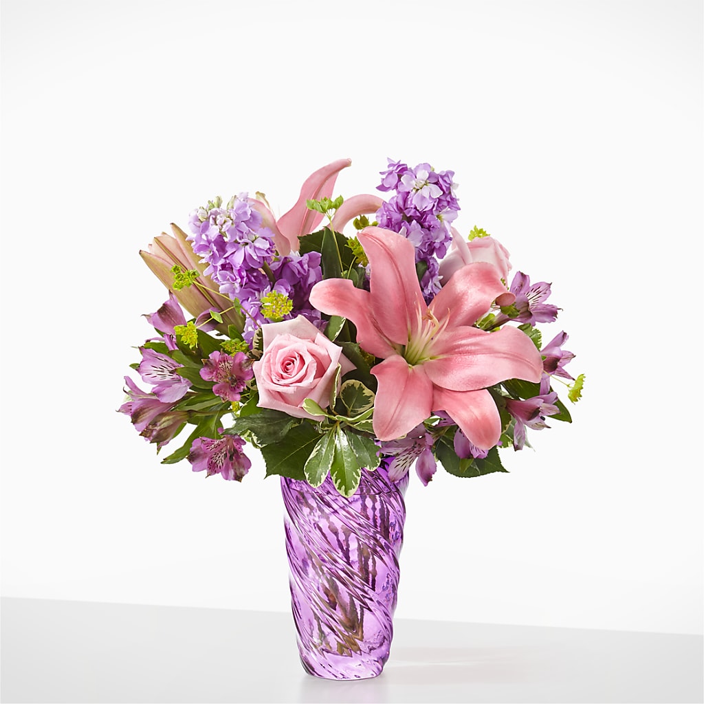 Precious Petals Bouquet with Luxe Swirl Vase – MEME'S FRANKLIN FLOWER SHOP, Franklin LA