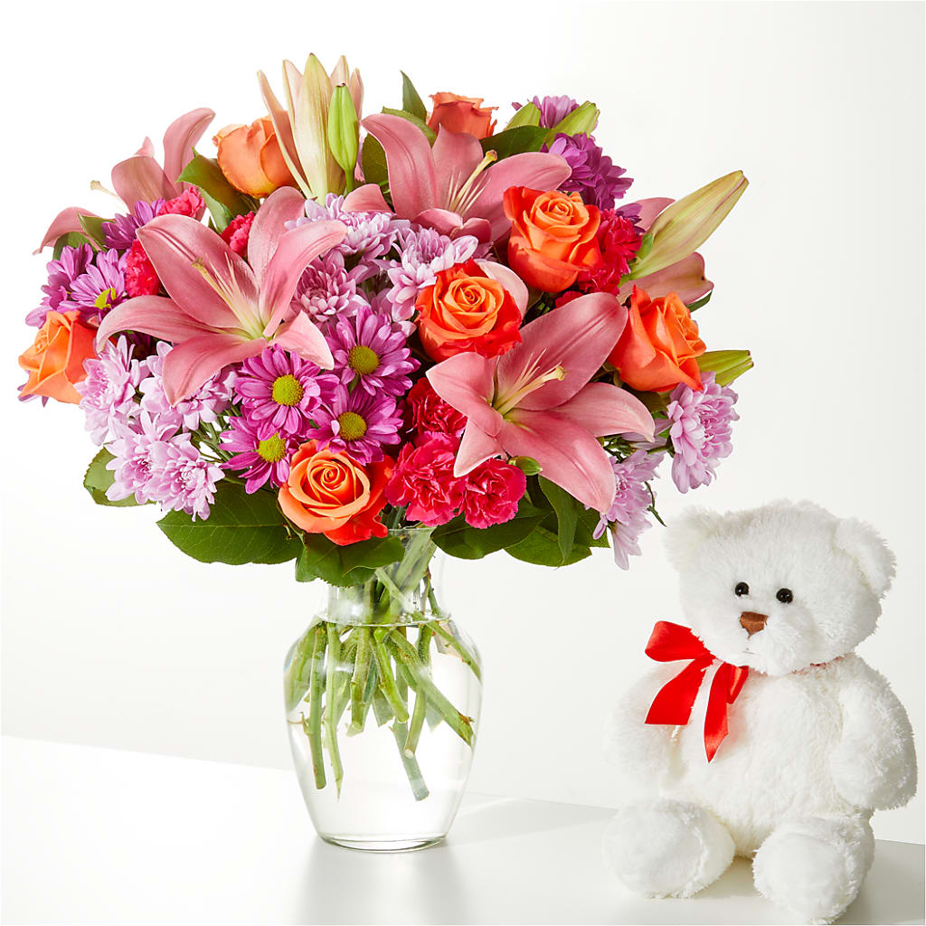 One and Only Bouquet and Bear Bundle – MEME'S FRANKLIN FLOWER SHOP, Franklin LA