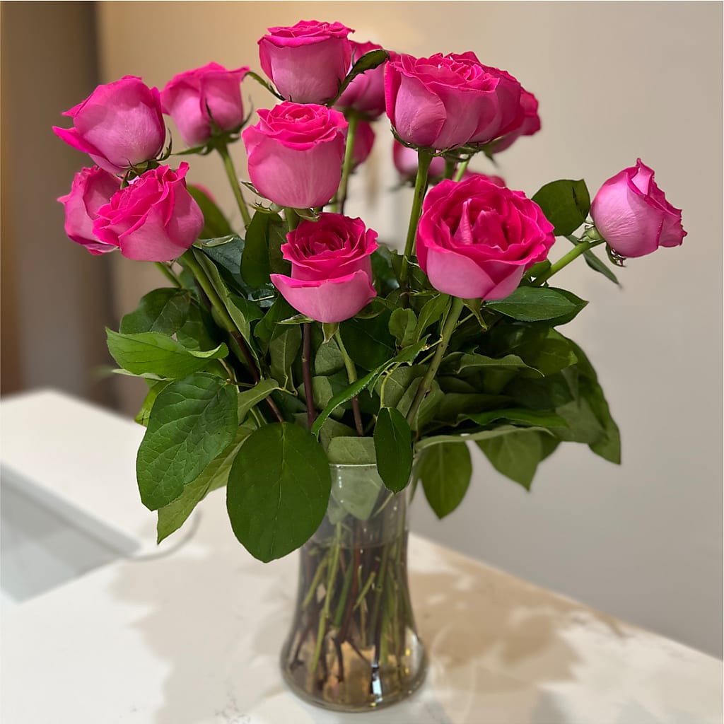 Long Stem Pink Rose Bouquet – MEME'S FRANKLIN FLOWER SHOP, Franklin LA