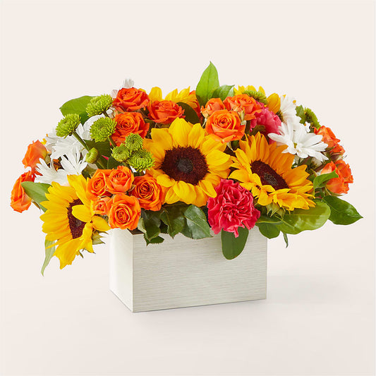 Sun-drenched Blooms Box Bouquet – MEME'S FRANKLIN FLOWER SHOP, Franklin LA