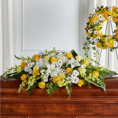Golden Harmony Casket Spray – MEME'S FRANKLIN FLOWER SHOP, Franklin LA