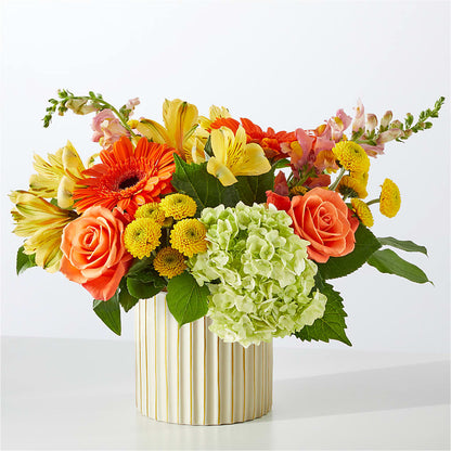 Autumn Sunshine Bouquet with Ivory Vase – MEME'S FRANKLIN FLOWER SHOP, Franklin LA