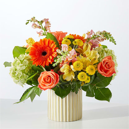 Autumn Sunshine Bouquet with Ivory Vase – MEME'S FRANKLIN FLOWER SHOP, Franklin LA